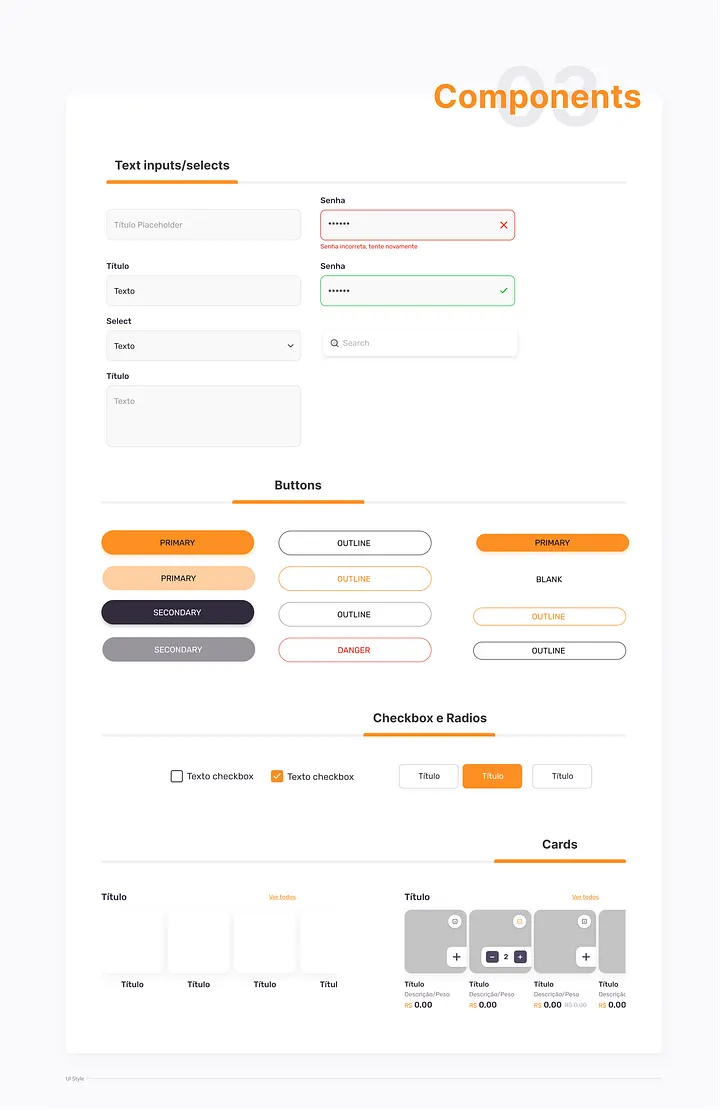 Componentes e botões do app Compare e Compre